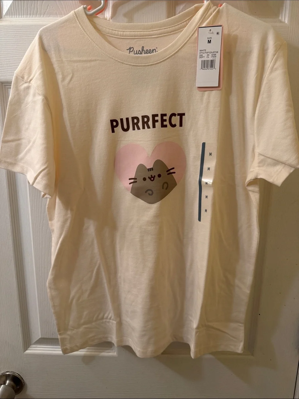 Pusheen Cream Tee with Pink Heart & Brown Cat Graphic